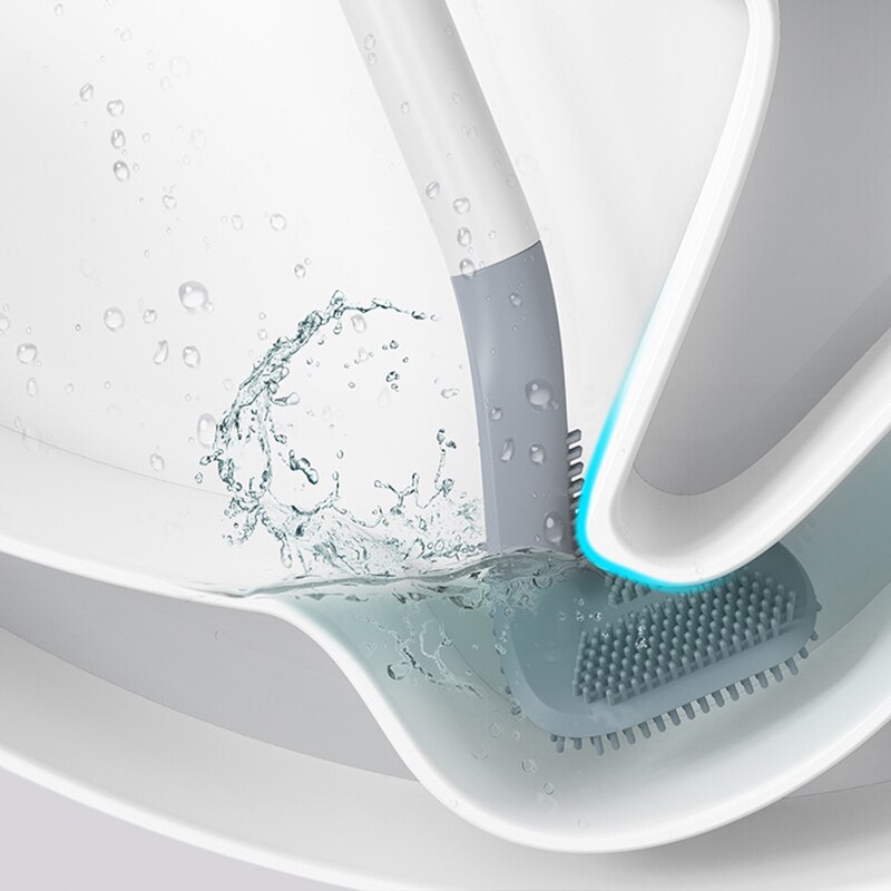 Brosse de toilette en caoutchouc souple, manche Long, en Silicone, pas de mort, nettoyage des toilettes, séchage rapide, accessoires de salle de bains