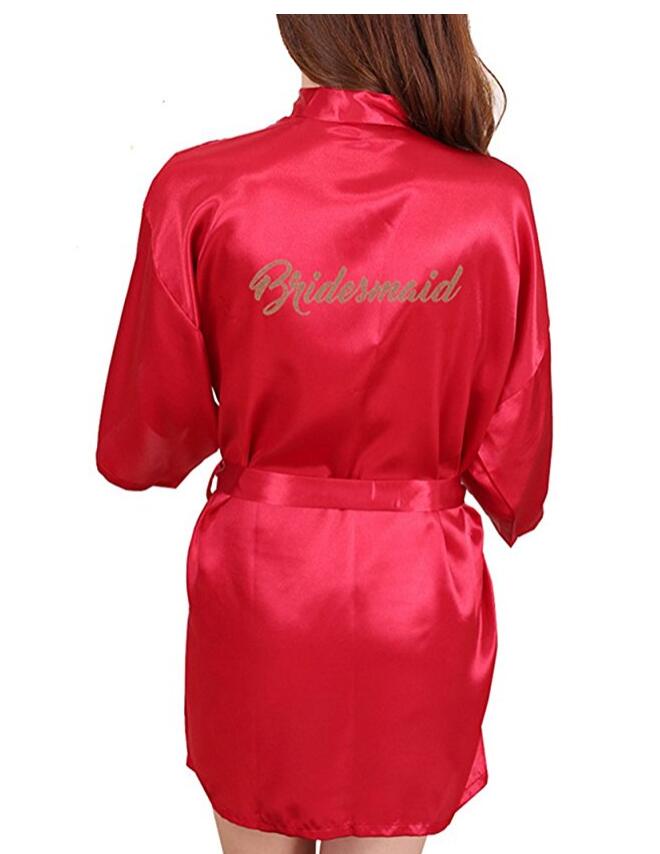 Rb91 sidenklänningar för brud och mor med guldbokstäver, sexiga kvinnor, korta satinklänningar för bröllop, kimono, sovplagg, gör dig redo, morgonrock: Xl / Röd