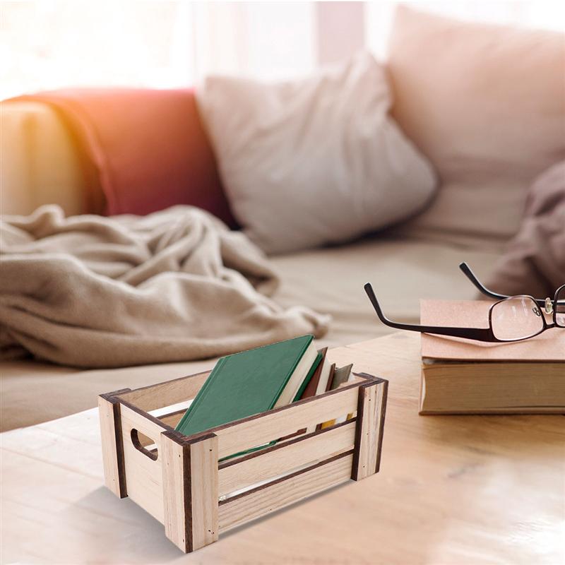 Wooden Storage Desktop Organizer Desk Box Home Decoration Wood Color Organizer Box Table Storage Box (Small)