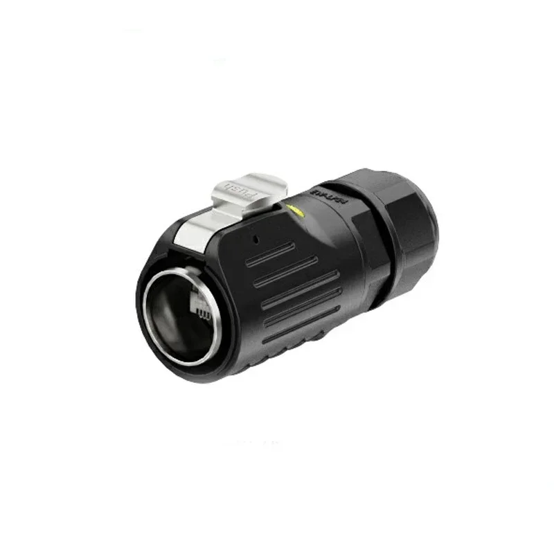 EW-LP24 Industrial Waterproof M24 Plug Socket Panel Mount Signal Ethernet Network RJ45 Connector Adapter IP67: army green