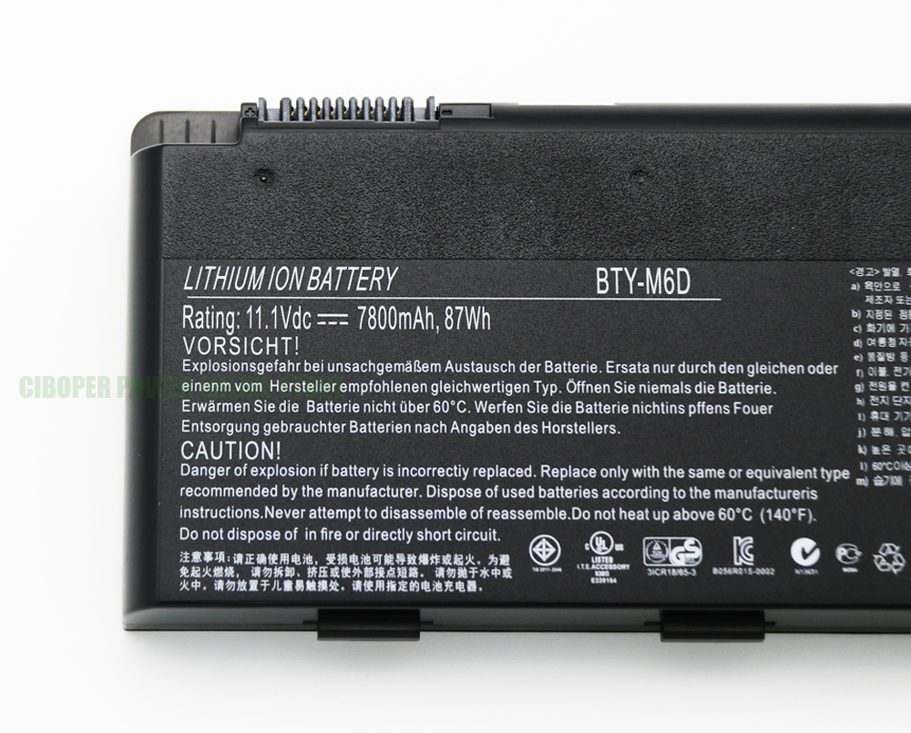 CP Original Laptop Battery BTY-M6D 11.1V/87Wh/7800mAh For GT60 GT70 GX780R GX680 GX780 GT780R GT660R GT663R GX660 GT680R GT783R