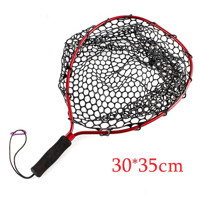 Draagbare Zachte Rubber Schepnet Forel Vangen Visnet Aluminium Visnet Trap Comfortabele Eva Handvat Met Stevige Karabijnhaak: 3035CM-red