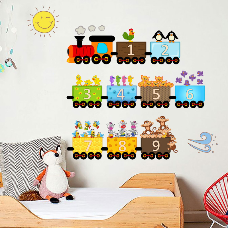 Muursticker Cartoon Aantal Trein Patroon Pvc Zelfklevende Verwijderbare Stickers Kind Slaapkamer Decoratieve Behang Home Decor