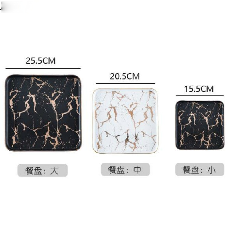Square Tableware Marble Plates Ceramic Dinner Set Gold Inlay Porcelain Dessert Plate Steak Salad Snack Cake Plates