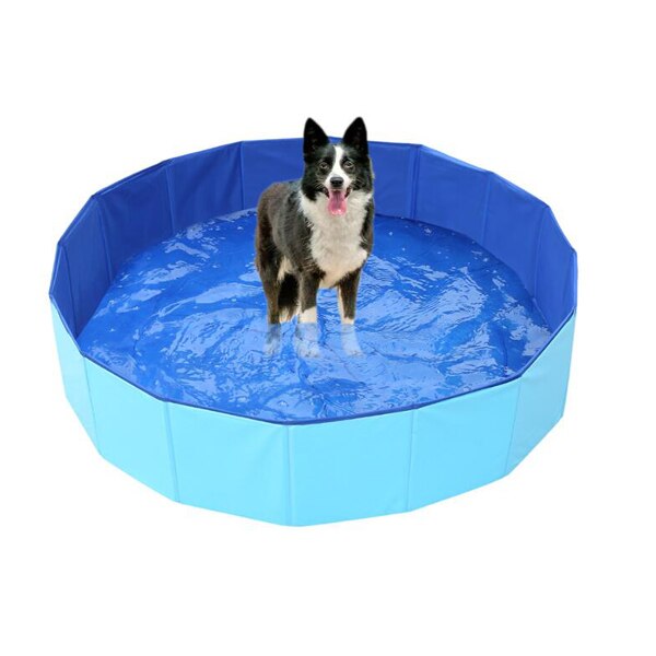 Sammenklappelig soppebassin pvc kæledyr badekar sammenklappeligt bassin til hunde katte hvalp killingen brusebad swimmingpool hus kæledyr sammenfoldelig pool: Blå 80 x 30cm
