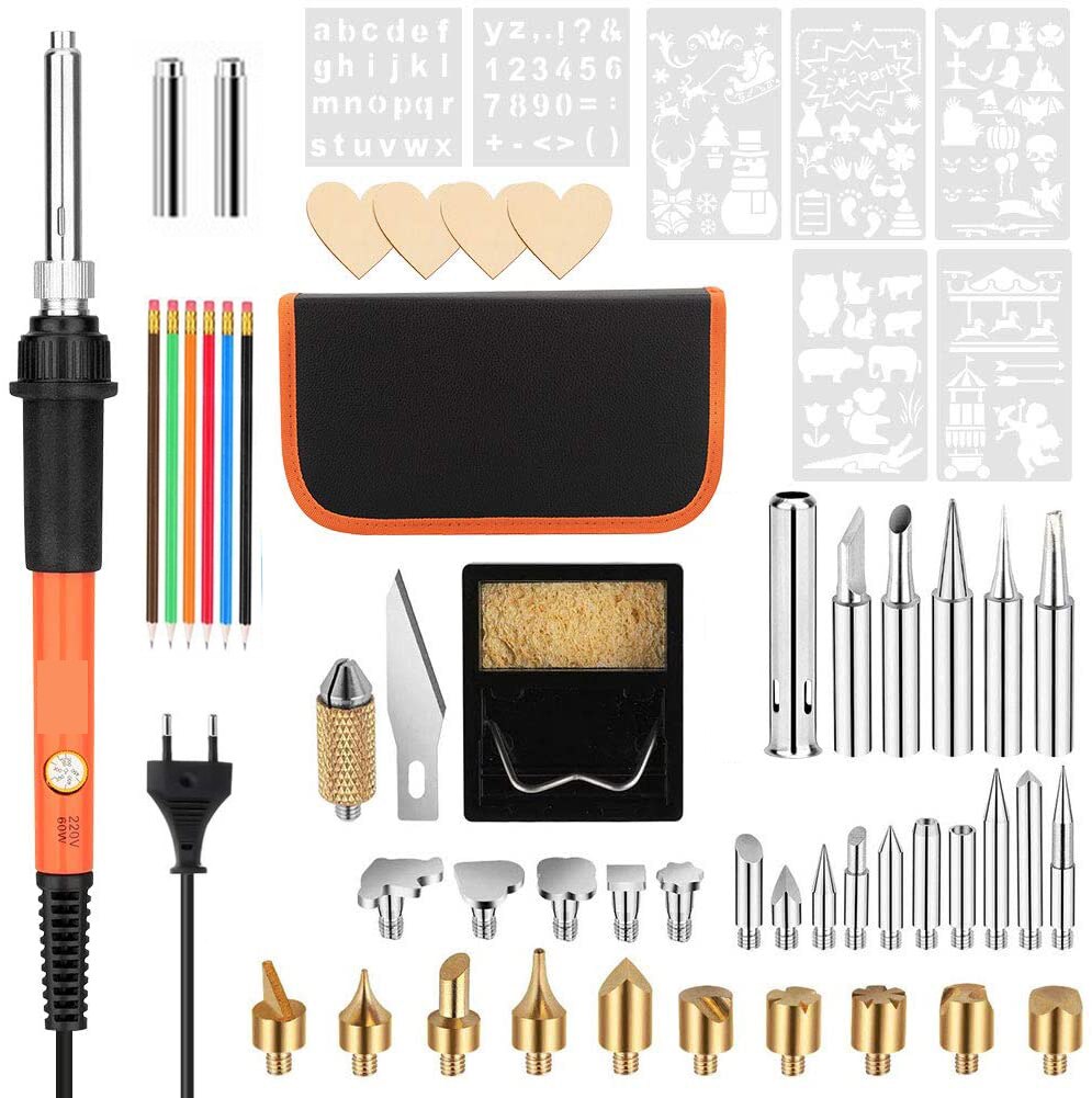 50 pieces of wood burning kit 60W/110V adjustable temperature welding wood burning template for engraving wood welding pencil: 220V-EU