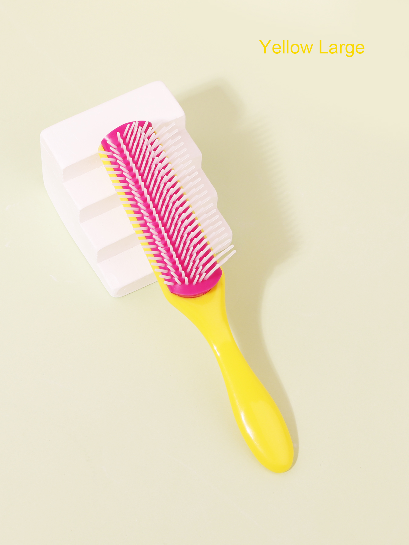 1 cepillo de pelo rizado para masaje de eliminación de arrugas de 9 filas, cepillo de pelo húmedo de plástico con peine desmontable de 9 filas: YELLOW