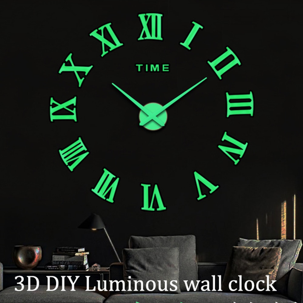 3D Lichtgevende Wandklok Grote Diy Klok Acryl Muurstickers Woonkamer Quartz Naald Horloge Home Decor Reloj De Pared