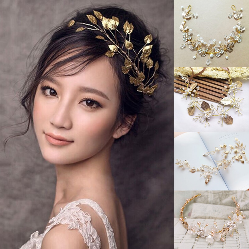 Wedding Headdress Bride Headpiece Crown Headwear Pearl Head Band Handmade Romantic Flower Hair Jewelry Accessories