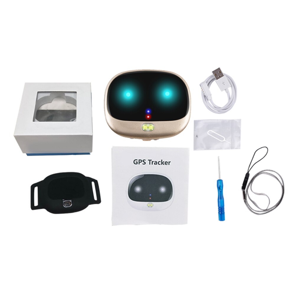 2G GPS Dog Tracker RF-V47 Waterproof Mini GPS Locator For Pets Real-time Tracking With Voice Monitor Free APP: gold with box