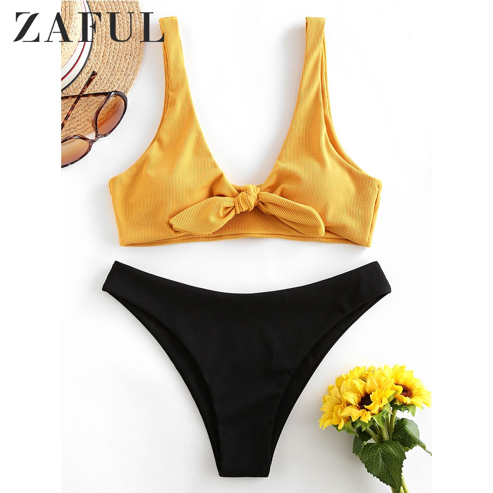 ZAFUL-Bikini con relleno frontal para mujer, traje de baño con cuello redondo sin aros, bañador deportivo acolchado extraíble