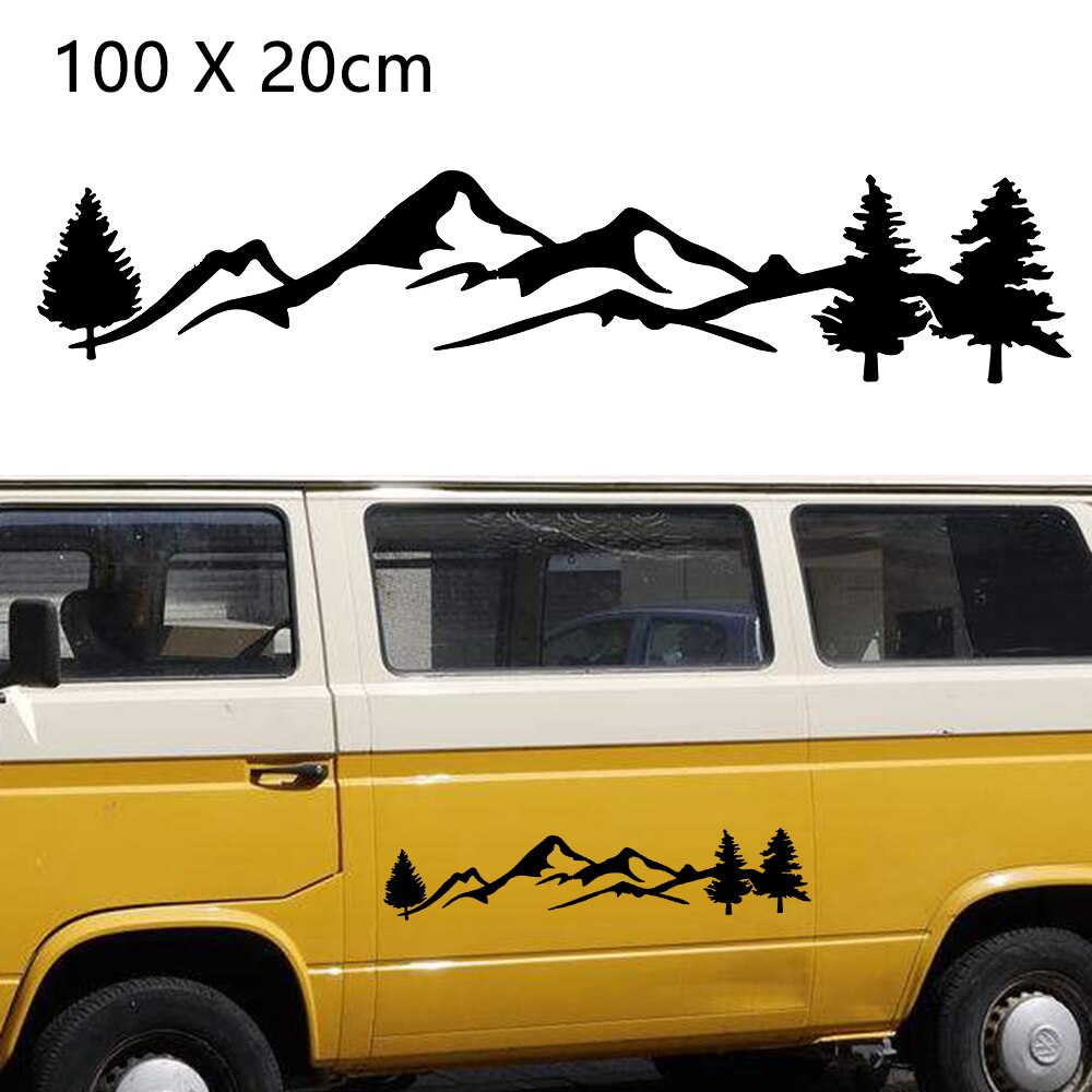 100cm Schwarz/Weiß Baum Berg Auto Decor PET Wald Aufkleber Auto Aufkleber Für SUV RV Camper Offroad Auto styling