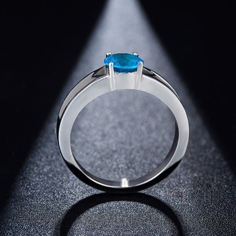 Trouwring Dames - Roestvrij Staal Zirkonia - Rond Geslepen - US Maat 6-9 - 3mm Band: 6 / Blauw