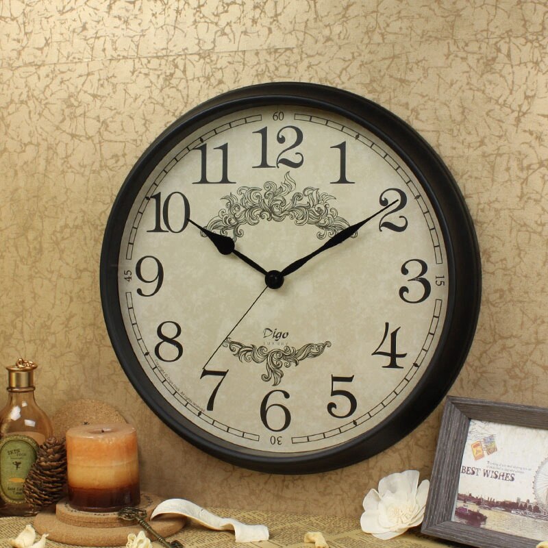 Digo Wall Clock 15 Inch Metal Silent Non-Ticking Battery Retro Quartz Digital Clocks Decor Table Dial for Living Indoor