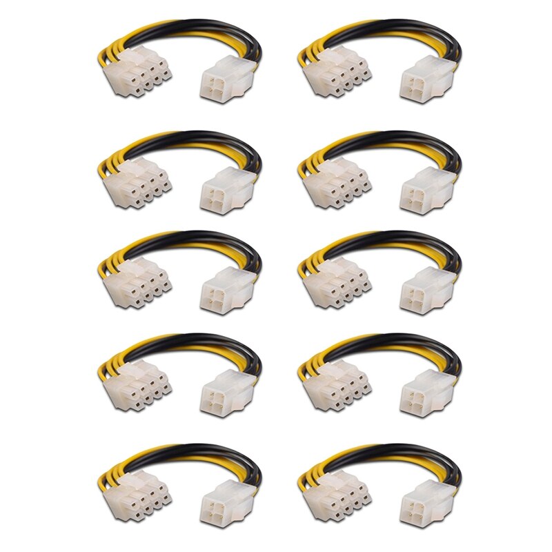 10Pcs 4 Pin Male to 8 Pin Female CPU Power Converter Cable Lead Adapter 4Pin to 8Pin Computer Connector Extension Cable