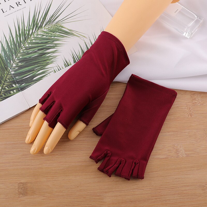 Guantes de LICRA para conducir para hombre y mujer, de medio dedo, transpirables, para deportes al aire libre, ciclismo, protección solar, para verano: Color vino