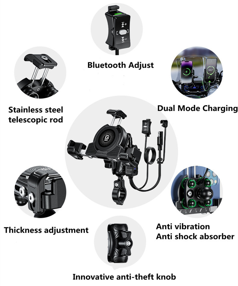 Soporte de teléfono para motocicleta, cargador inalámbrico, espejo para Moto, soporte móvil, carga rápida USB, soporte para manillar de teléfono móvil