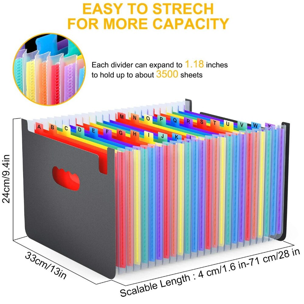 12/24Pockets Expanding A4 Expandable File Organizers with Organ Clip Multi-Layer Storage Clip Telescopic Standing Folder