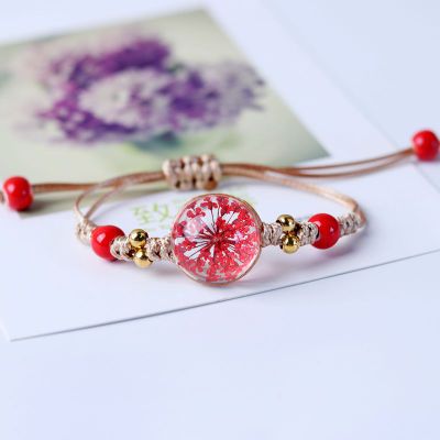 Flor seca romántica japonesa y coreana, cristal transparente, cerámica, cuerda de nailon anudada, pulsera de mujer, símbolo de la feliz: 1