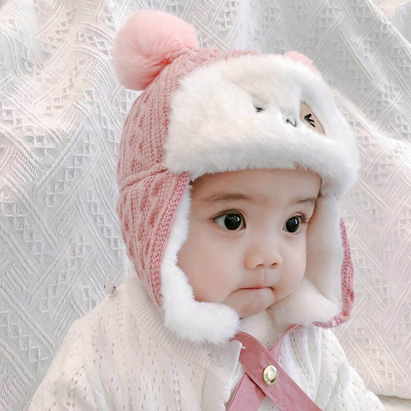 Baby Boys Girls Hat Kids Children Cute Ear Flap Muff Winter Warm Plush Cotton Cap