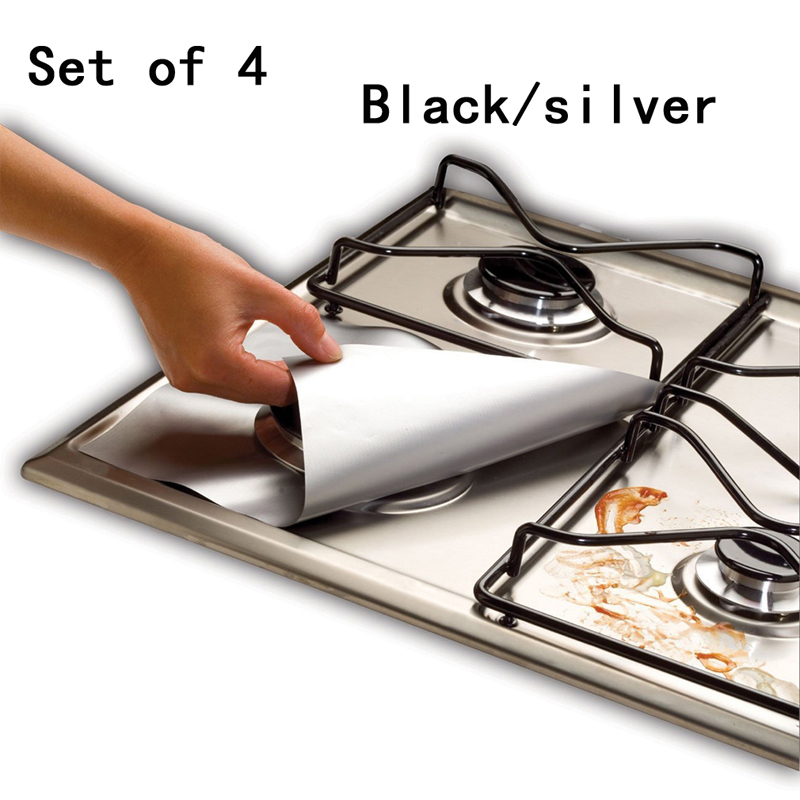 4pcs Square Gas Hob Gas Burner Cooker Protector Washable Heat Resistant Reusable Non Stick Easy Clean Anti Fouling Pad