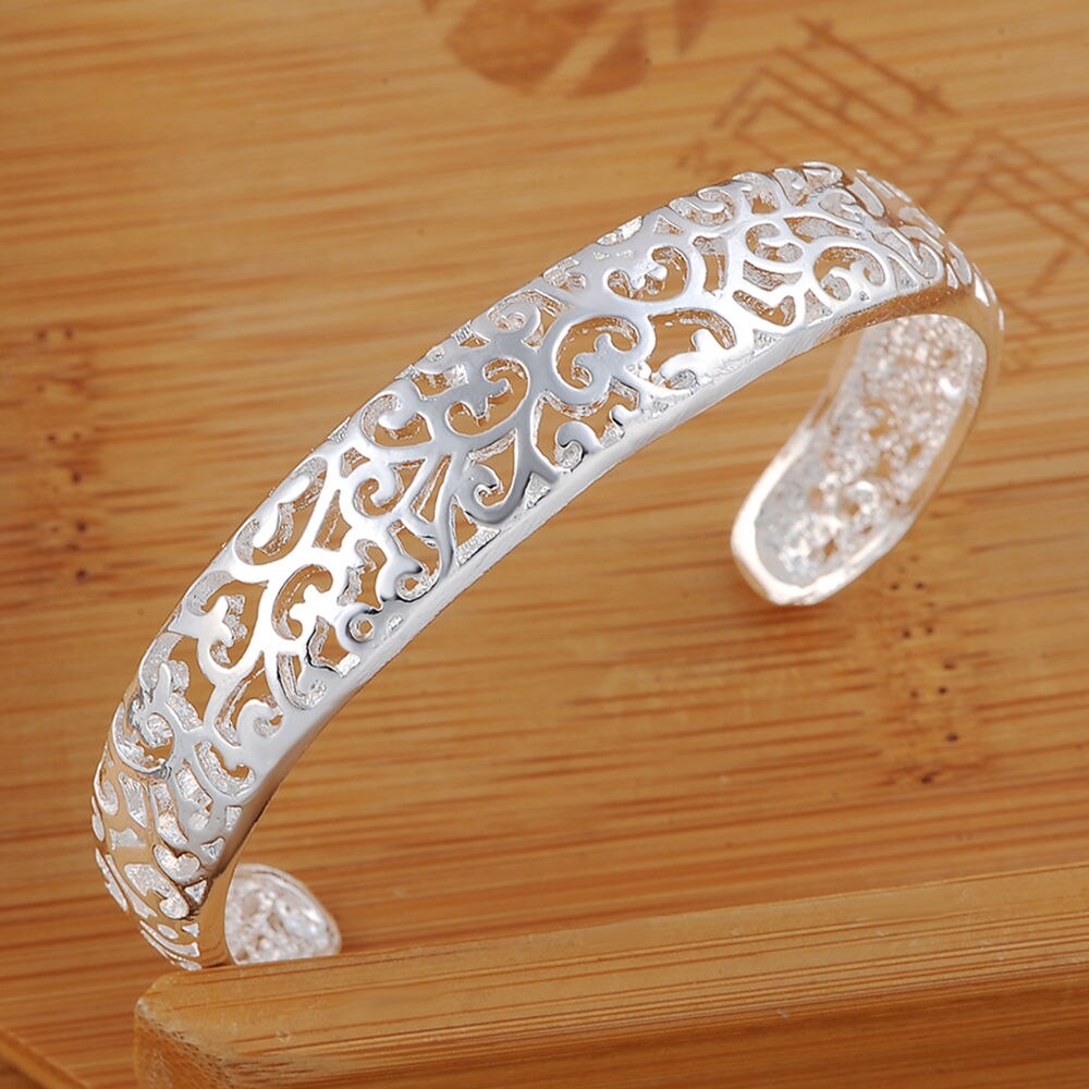 Nouvelle annonce dame mignon belle noble creux argent couleur charme femmes rétro motif bracelets bracelet bijoux B144