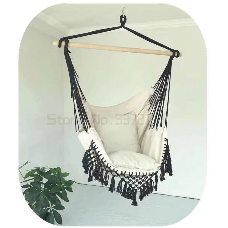 Chaise hamac suspendue style bohémien avec support en bois, extérieur, maison, jardin, dortoir, balcon