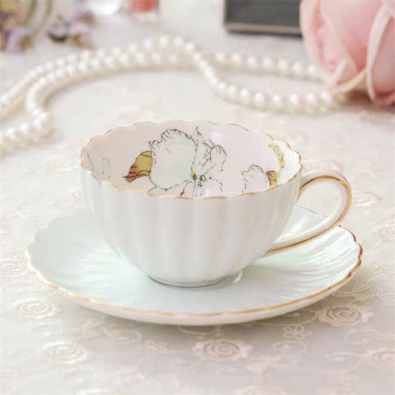 European-style Porcelain Coffee Cup with Saucer Set Household Ceramic Afternoon Tea Cup Drinkware Wedding: 1Cup D
