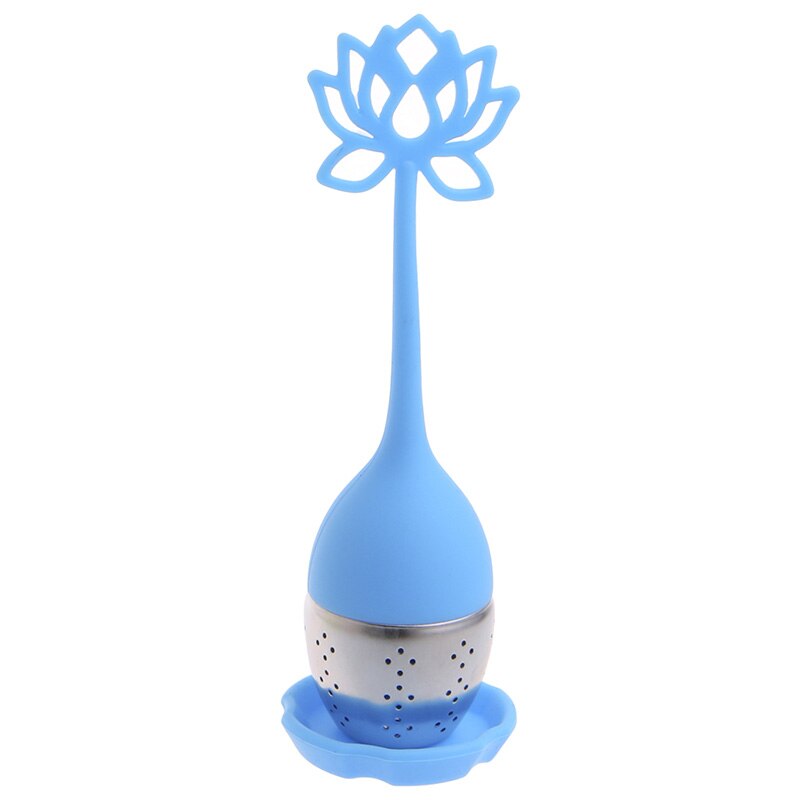 17cm silikone lotus løse te infuser rustfrit stål filter diffuser si teposer søde: Blå