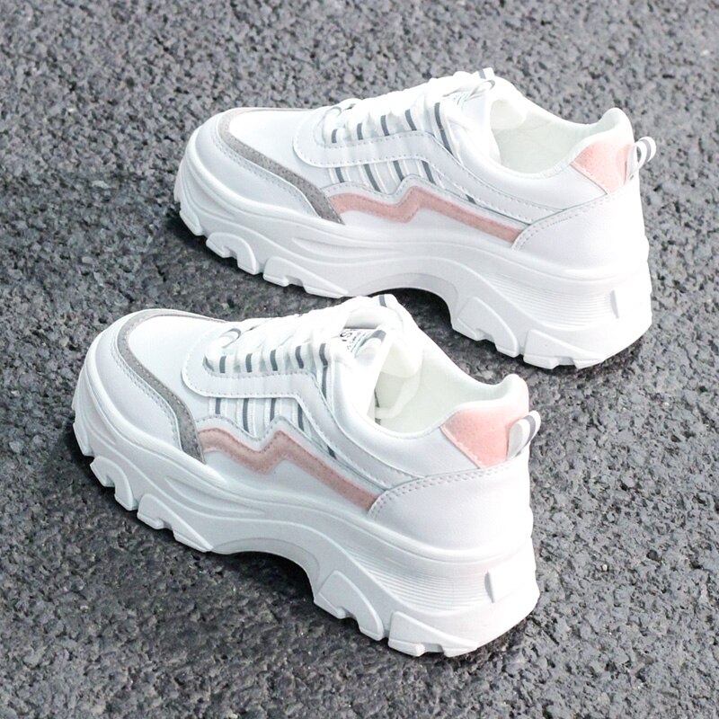 Mode Chunky Sneakers Vrouwen Platform Hoge Hak Dikke Zool Vader Beige Zwart Wit Sneaker Casual Schoenen Chaussures Femme