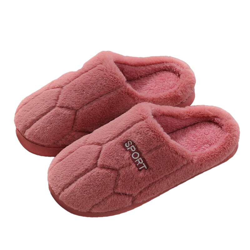 Winter Women Warm Home Shoe Plush Slippers Couples Warm Non-slip Floor House Slippers Soft Indoor Shoes For Man Floor Slides: red / 38-39