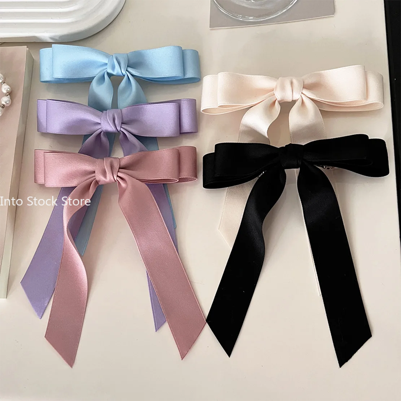 Horquilla con lazo para el pelo de tela para mujer, pinzas para el pelo con cinta, tocado, lazo blanco y negro, Clip superior, accesorios de joyas para el cabello femenino