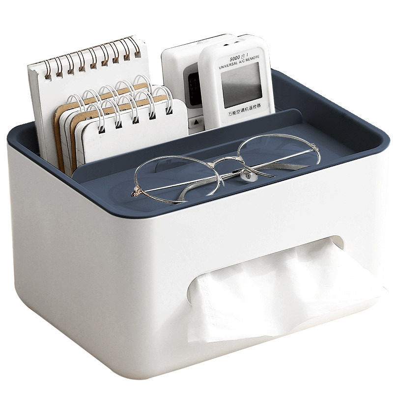 Tissue Boxes Multifunctional Tissue Box Cover Napkin Holder Home Office Remote Control Storage Wipes Case Desk Organizer: blue lid