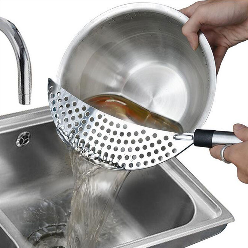 Roestvrij Staal Plantaardige Afdruiprek Halve Cirkel Pot Pan Zeef Vergiet Pasta Voedsel Filter keuken Koken Gadget Met Handvat