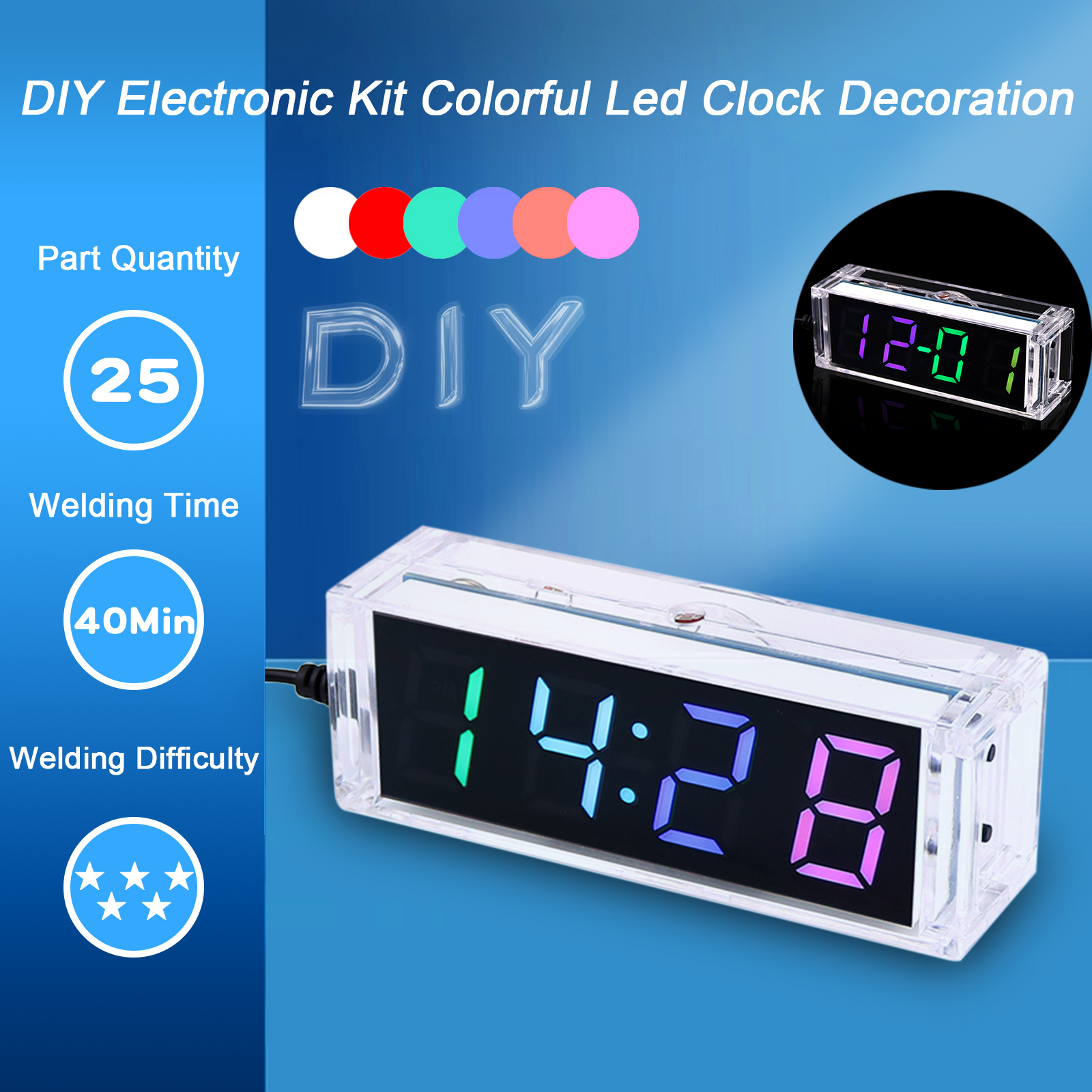 DIY Elektronik Bausatz Uhr LED Mikro Regler Bausatz Digitaluhr Zeit Licht/Licht Sinn Kontrolle Thermometer verrotten/blau/grün/weiß