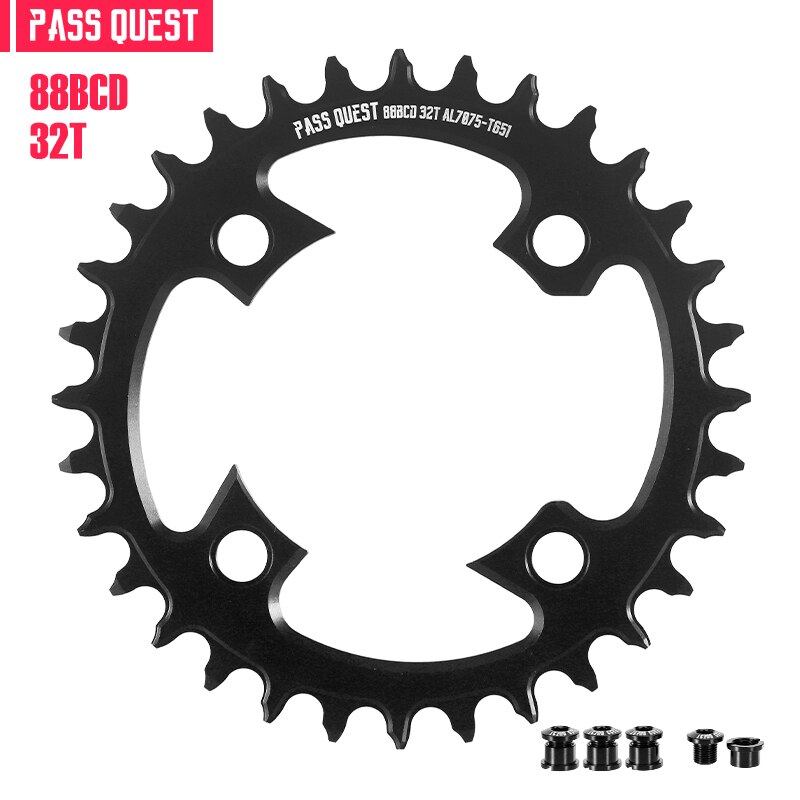 Pass Quest round-piñón estrecho 88bcd para bicicleta, Piñón redondo adecuado para Shimano XTR985, 32t, 34t, 36t, 38t, 40t, 42t, 44t: 32T