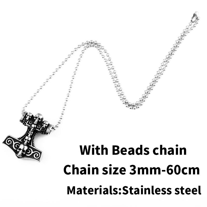 Beier 316l rostfri viking norrländska odin thors mjolnir hammare män skandinaviskt halsband hänge dödskalle smycken  lp390: Guldfärg