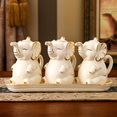 Elefant keramik kryddflaskor kryddburk kryddlåda kök kryddflaska burkar salt peppar spiskummin pulver kryddflaskor