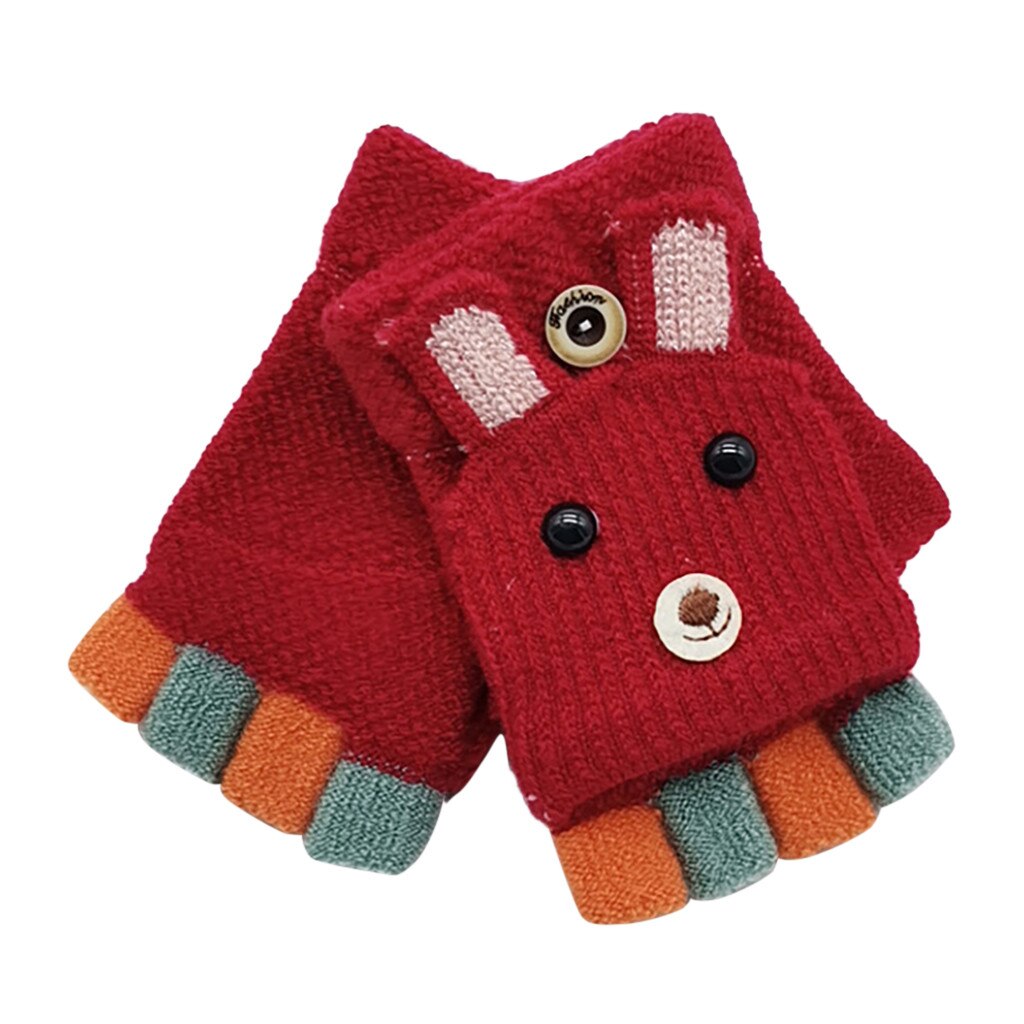 Baby Winter Handschoenen Kinderen Meisje Jongen Half Vinger Convertible Flip Top Cover Handschoenen Dier Warm Kinderen Gebreide Wanten # P4: Rood
