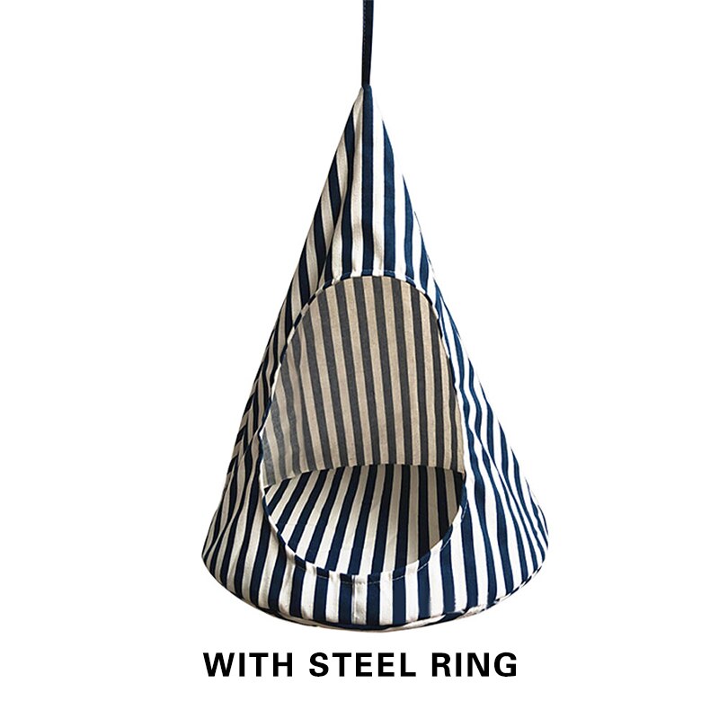 Hopfällbar katthängmatta avtagbar ventilerande tvättbart koniskt tält för små hundar sovande husdjur hängsängar produkt: Blå band stål / 34 x 34 x 44cm