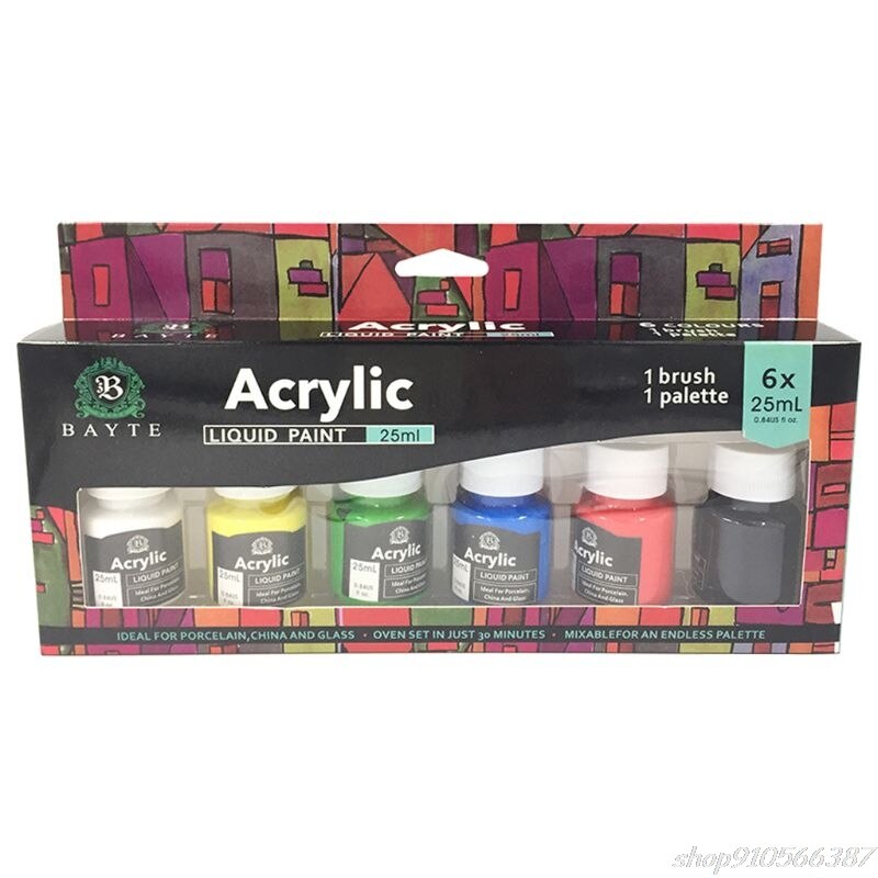 6 x 25ml zware body kleuren rijke pigmenten acrylverf set voor het schilderen op canvas knutselen  o02 20: B