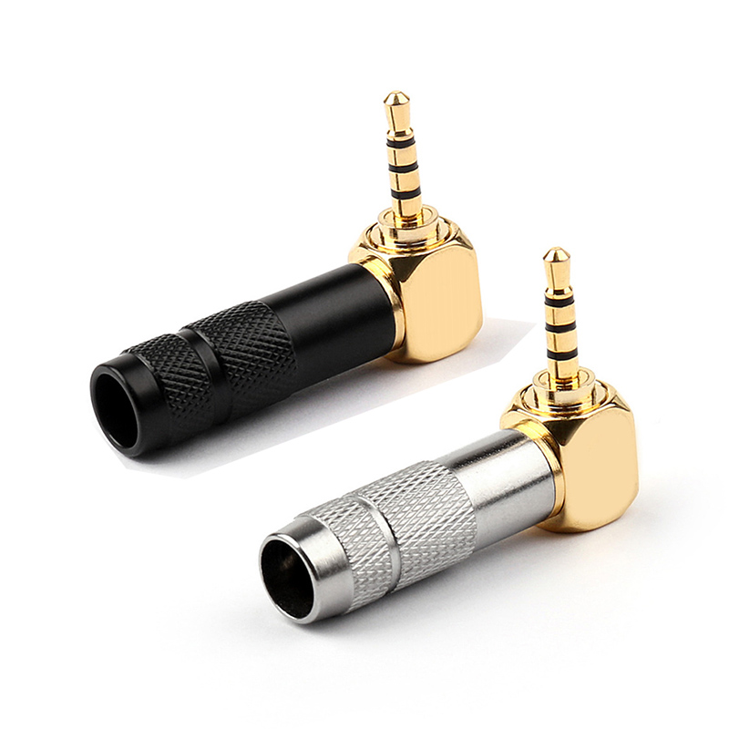 1pc 2.5mm/ 3.5mm 4 Pole TRRS Male Plug Jack Gold Plated 90 Degree Angle Audio Connector Silver Black Connector