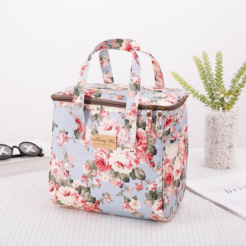 Bolsa de almuerzo portátil con dibujos animados para niños y mujeres, bolso enfriador de bento, bolsa térmica de flores para desayuno, caja de comida, bolso de viaje para picnic: 4