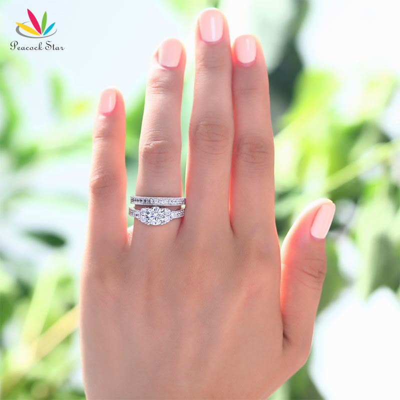 Peacock Star Vintage Style 1 Ct Sterling 925 Silver 2-Pc Wedding Anniversary Engagement Ring Set Jewelry CFR8102