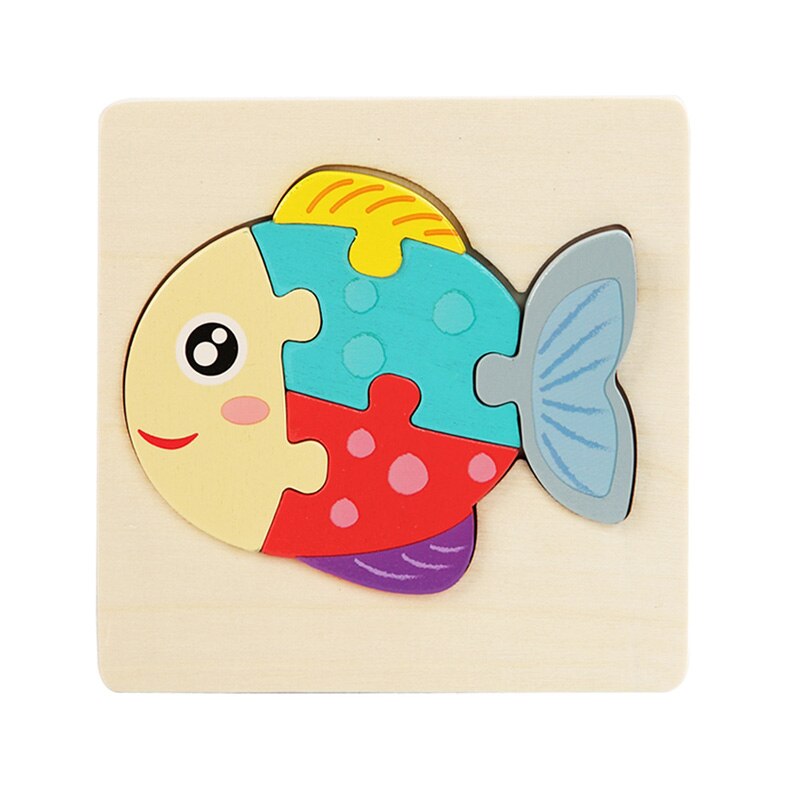 Kids Montessori Houten Speelgoed Cartoon Dier Verkeer 3D Puzzel Blokken Kid Leren Speelgoed Baby Kleurrijke Houten Onderwijs Speelgoed: fish