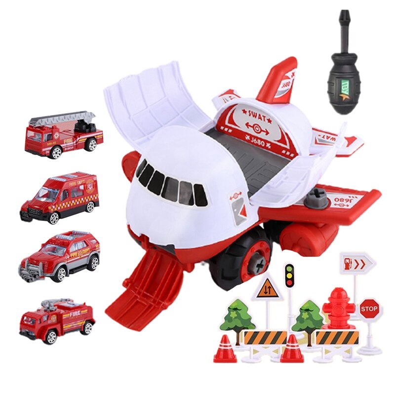 Simulation Children's Assemble Airplane Toy with Mini Truck Car: Red