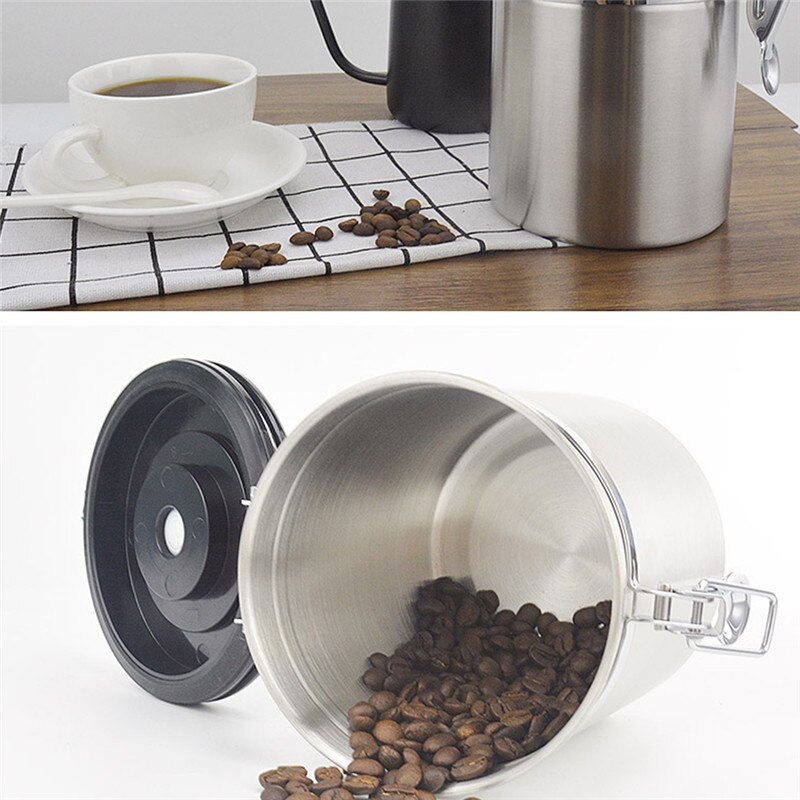 Rustfrit stål lufttæt forseglet beholder med ske kaffemel sukkerbeholder dåse opbevaring flasker krukker til kaffebønne
