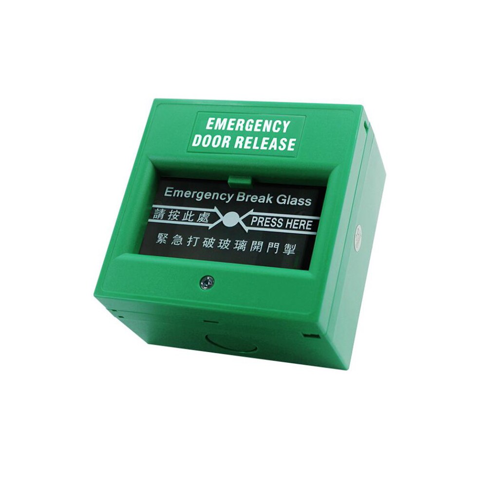 Interrupteur de déverrouillage de porte d'urgence, bouton d'alarme, bouton de sortie en verre, système d'accès de contrôle: green