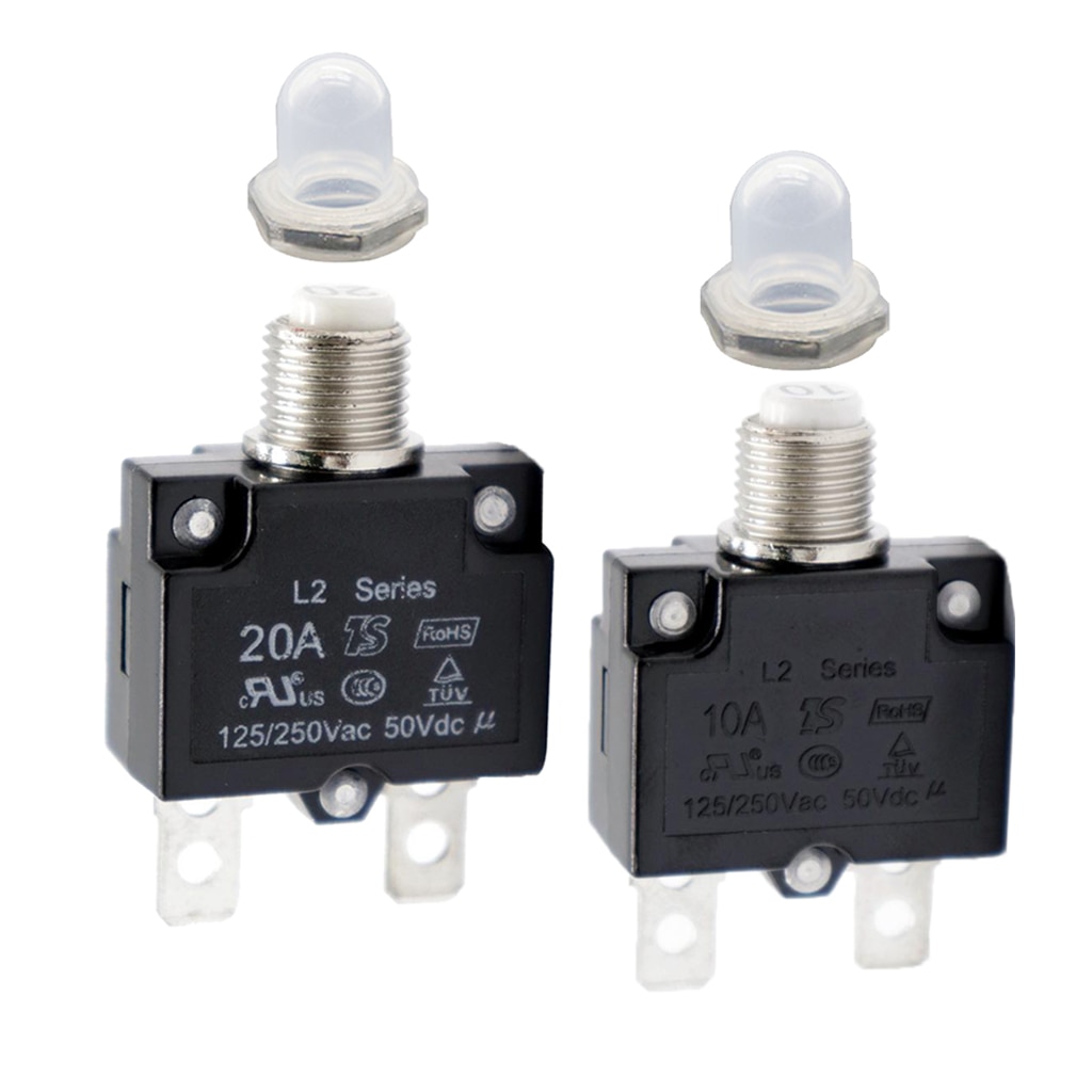 2PCS Manual Reset Overload Switch 20Amp 10Amp 125/250V AC Thermal Circuit Breaker