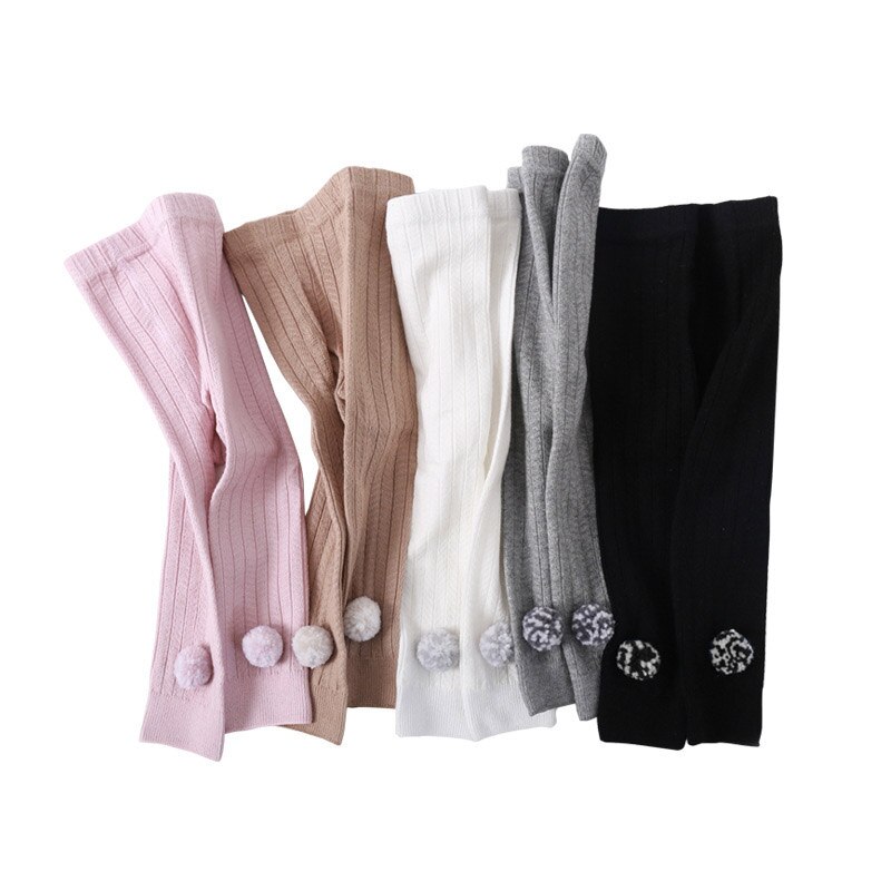 Collants do bebê da cor sólida para a menina do bebê bonito pompom infantil da criança meia-calça outono de malha do bebê
